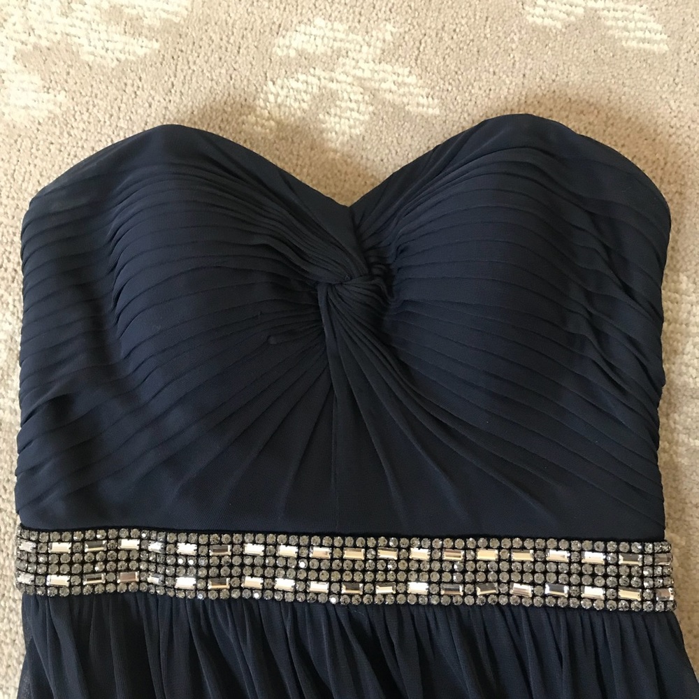 Aqua Navy Sweetheart Chiffon Embellished Gown